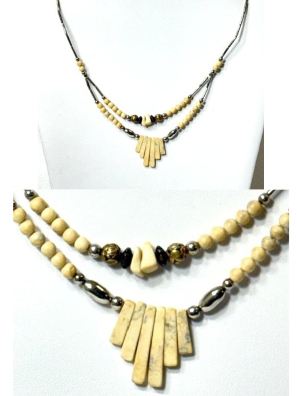 Liquid silver and jasper necklace with screw closure.